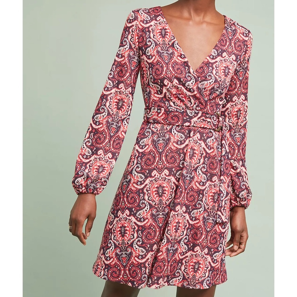 Maeve Anthropologie Retro 70’s Paisley Print Belted Wrap Dress Women’s XS
